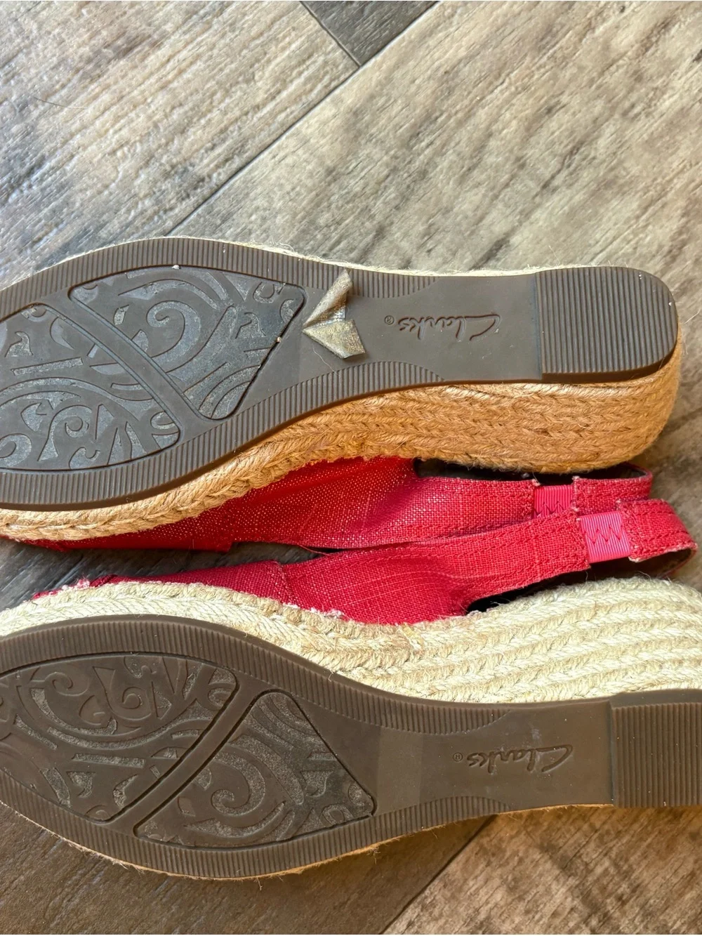 Clarks Red Canvas Espadrille Slingback Flats